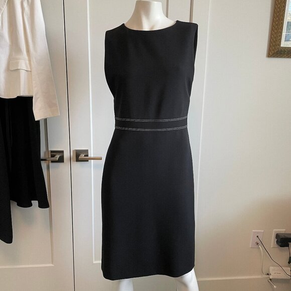 Theory Minaeon Adm Crepe Sheath Dress Pick Stitching Detail Black Wht Sz 6 NWOT - Picture 1 of 14
